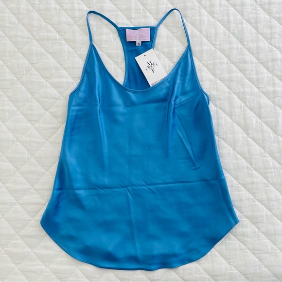 NWT Michelle Farmer 100% Silk Charmeuse Helenita Top in Azure Blue - Picture 4 of 10